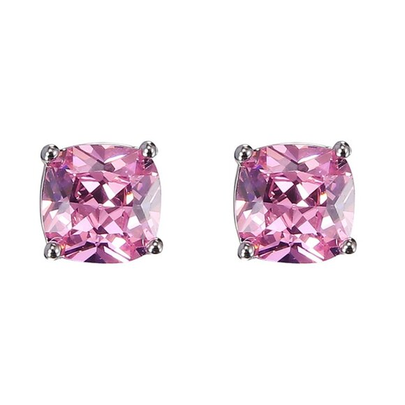 Classic Square Pink Zircon Dainty Earrings for Women, VP1026 - Picture 1 of 5